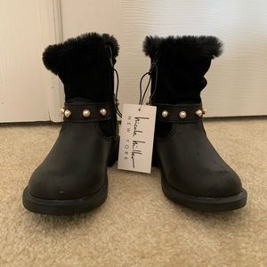 NWT Nicole Miller Toddler black pearl studded fur lined boots size 10 US 27 EU